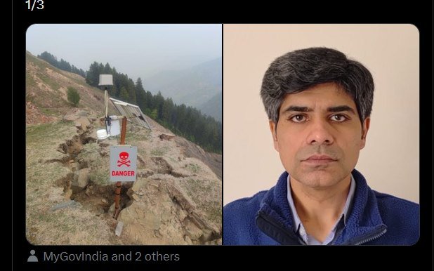 Ministry of Environment, Forest and Climate Change post announcing real-time landslide prediction using AI models, featuring Prof. Varun Dutt of IIT Mandi