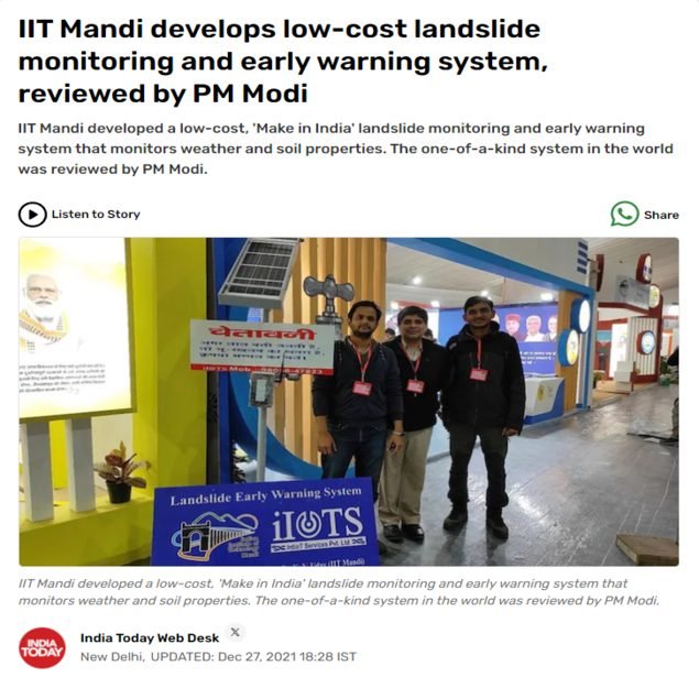 News article reporting that IIT Mandi's low-cost landslide monitoring and early warning system was reviewed by Prime Minister Narendra Modi